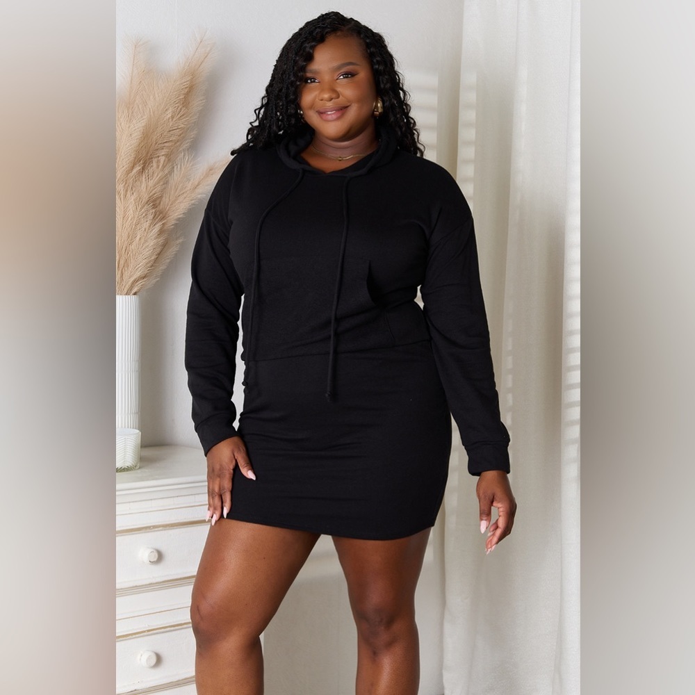 NEW**-Culture Code Full Size Drawstring Long Sleeve Hooded Dress OFFERS WELCOME